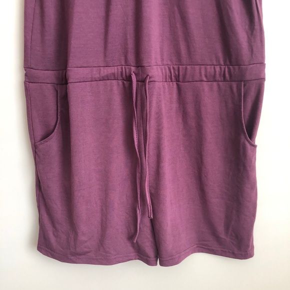 Sleeveless 1/4 Zip Pocket Drawstring Waist Romper Purple - Picture 2 of 7